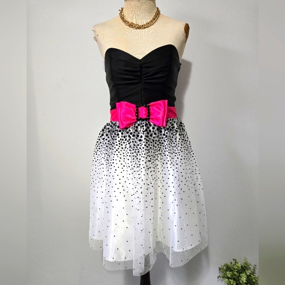 JESSICA McCLINTOCK For GUNNE SAX y2k Black/White/Hot Pink Party Dress. Size 3 - Picture 1 of 15